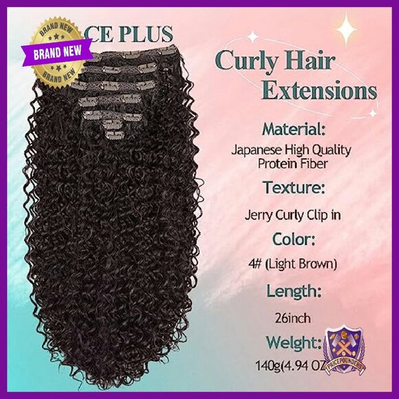24 Inch Synthetic Curly Clip-In Hair Extensions - 7 Piece Set 140g main image 4